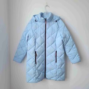TOMMY HILFIGER Light Blue Quilted Puffer Hooded Jacket Womens Large